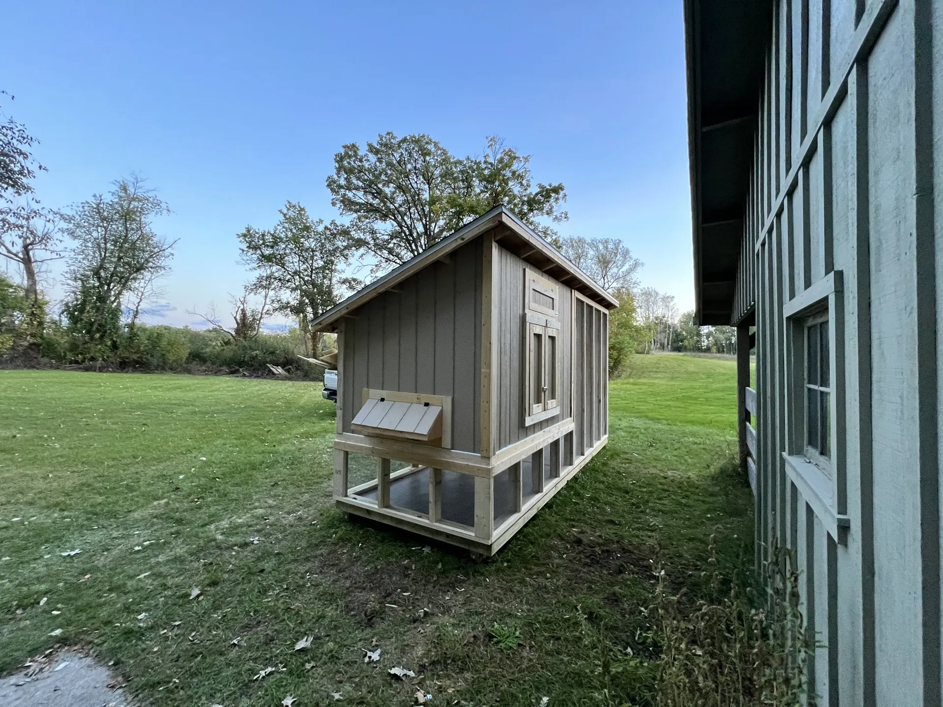 Rear of completed coop with egg box
